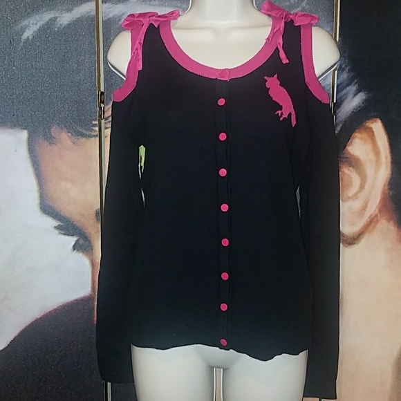 Too Fast Mythical Bird Tree Cardigan Cold Shoulder Pink Bows Owl Long Sleeve - Picture 3 of 8